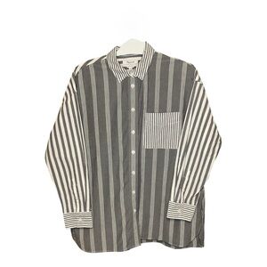Madewell The Signature Poplin Oversized Shirt Small Black White Stripe